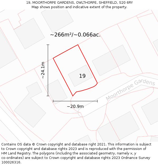 19, MOORTHORPE GARDENS, OWLTHORPE, SHEFFIELD, S20 6RY: Plot and title map