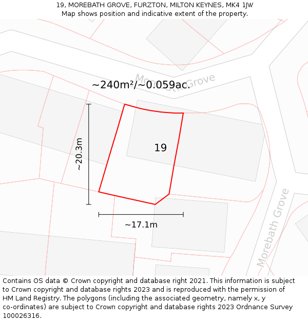 19, MOREBATH GROVE, FURZTON, MILTON KEYNES, MK4 1JW: Plot and title map