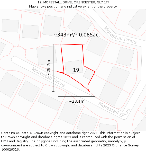 19, MORESTALL DRIVE, CIRENCESTER, GL7 1TF: Plot and title map