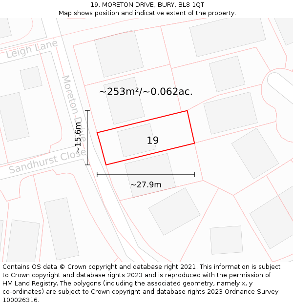 19, MORETON DRIVE, BURY, BL8 1QT: Plot and title map