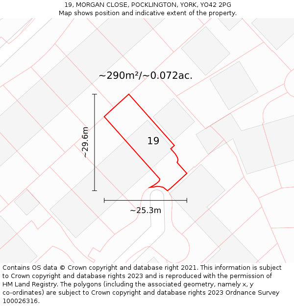 19, MORGAN CLOSE, POCKLINGTON, YORK, YO42 2PG: Plot and title map