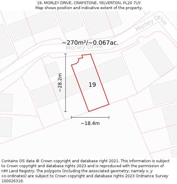 19, MORLEY DRIVE, CRAPSTONE, YELVERTON, PL20 7UY: Plot and title map