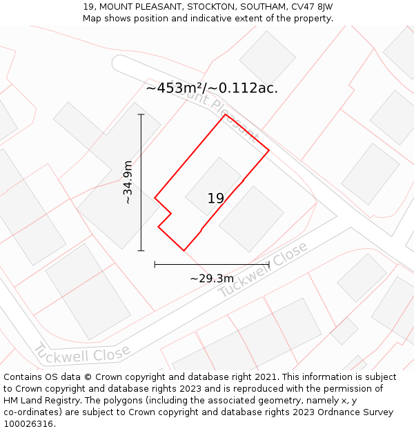 19, MOUNT PLEASANT, STOCKTON, SOUTHAM, CV47 8JW: Plot and title map