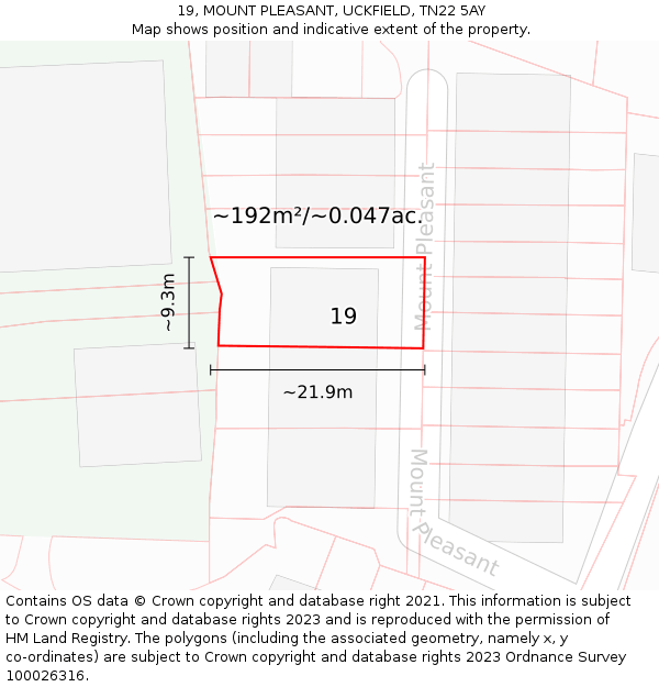 19, MOUNT PLEASANT, UCKFIELD, TN22 5AY: Plot and title map