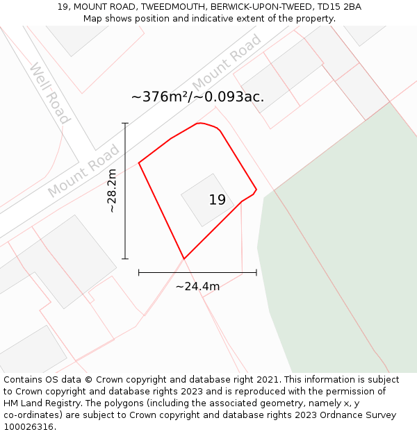 19, MOUNT ROAD, TWEEDMOUTH, BERWICK-UPON-TWEED, TD15 2BA: Plot and title map