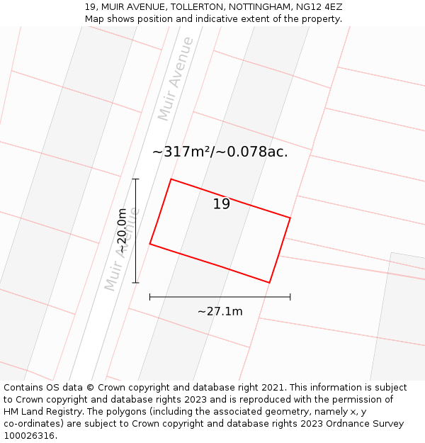 19, MUIR AVENUE, TOLLERTON, NOTTINGHAM, NG12 4EZ: Plot and title map