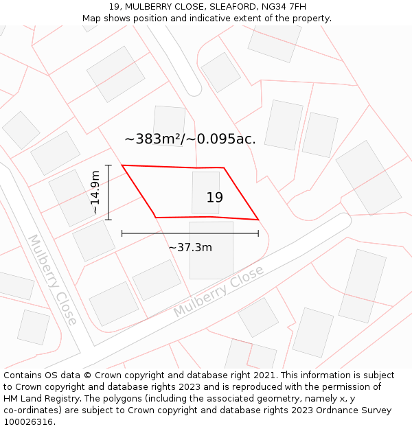 19, MULBERRY CLOSE, SLEAFORD, NG34 7FH: Plot and title map