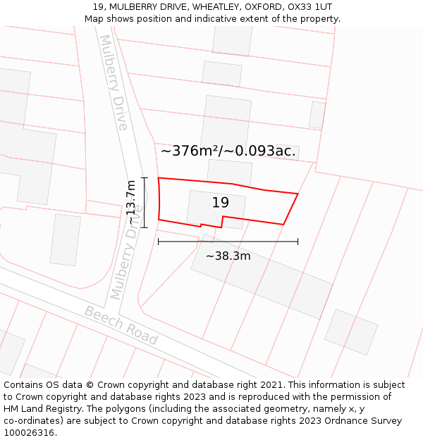 19, MULBERRY DRIVE, WHEATLEY, OXFORD, OX33 1UT: Plot and title map