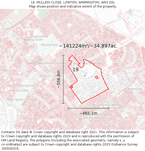 19, MULLEIN CLOSE, LOWTON, WARRINGTON, WA3 2GL: Plot and title map