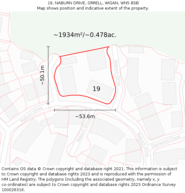 19, NABURN DRIVE, ORRELL, WIGAN, WN5 8SB: Plot and title map