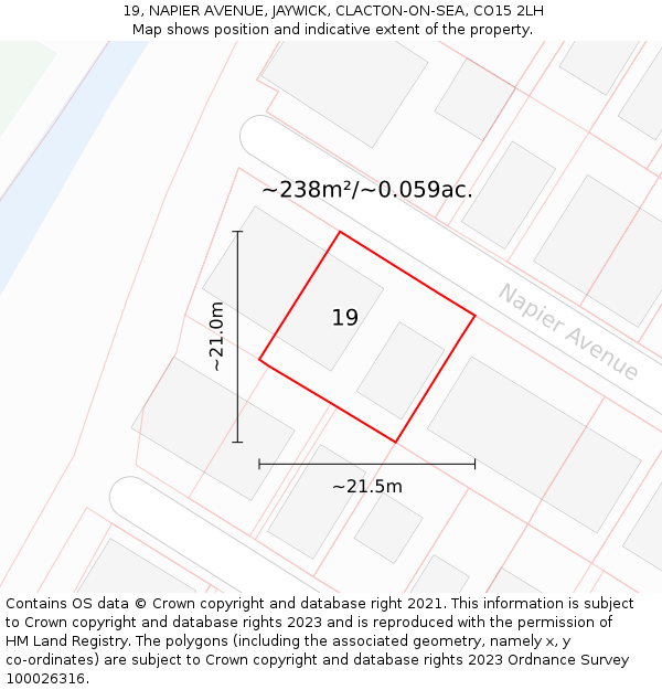 19, NAPIER AVENUE, JAYWICK, CLACTON-ON-SEA, CO15 2LH: Plot and title map