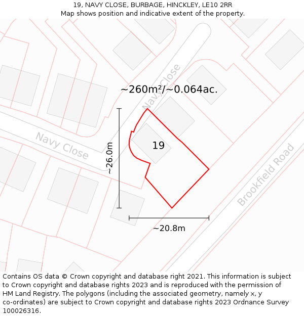 19, NAVY CLOSE, BURBAGE, HINCKLEY, LE10 2RR: Plot and title map