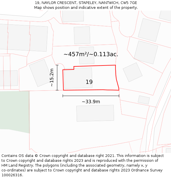19, NAYLOR CRESCENT, STAPELEY, NANTWICH, CW5 7GE: Plot and title map