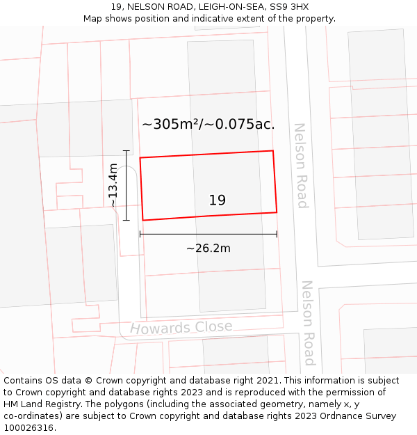 19, NELSON ROAD, LEIGH-ON-SEA, SS9 3HX: Plot and title map