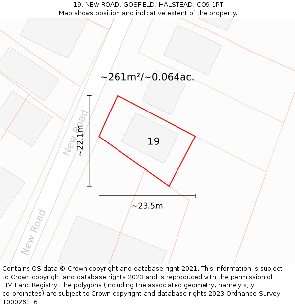 19, NEW ROAD, GOSFIELD, HALSTEAD, CO9 1PT: Plot and title map