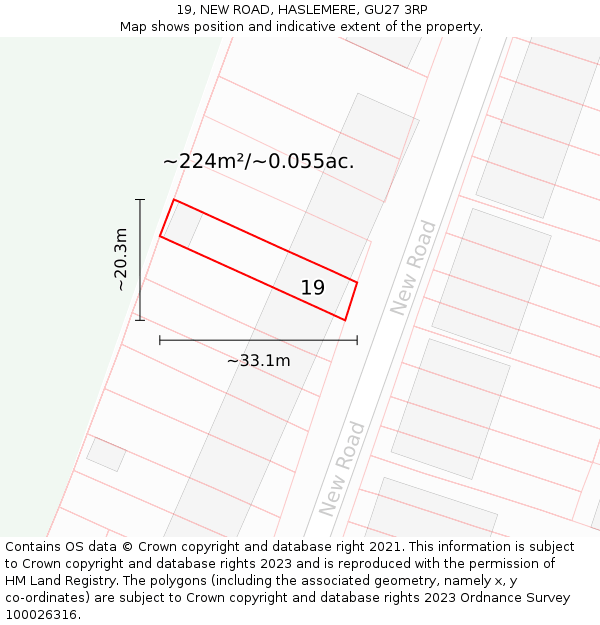 19, NEW ROAD, HASLEMERE, GU27 3RP: Plot and title map