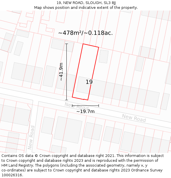 19, NEW ROAD, SLOUGH, SL3 8JJ: Plot and title map