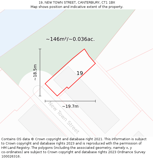 19, NEW TOWN STREET, CANTERBURY, CT1 1BX: Plot and title map