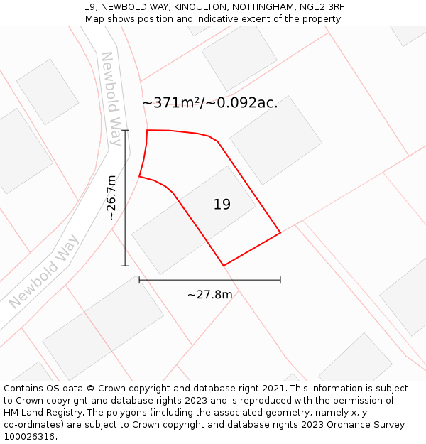 19, NEWBOLD WAY, KINOULTON, NOTTINGHAM, NG12 3RF: Plot and title map