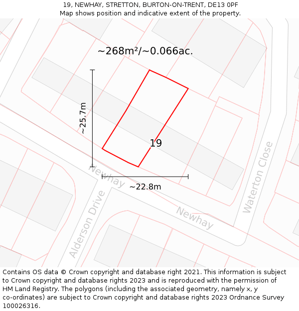 19, NEWHAY, STRETTON, BURTON-ON-TRENT, DE13 0PF: Plot and title map