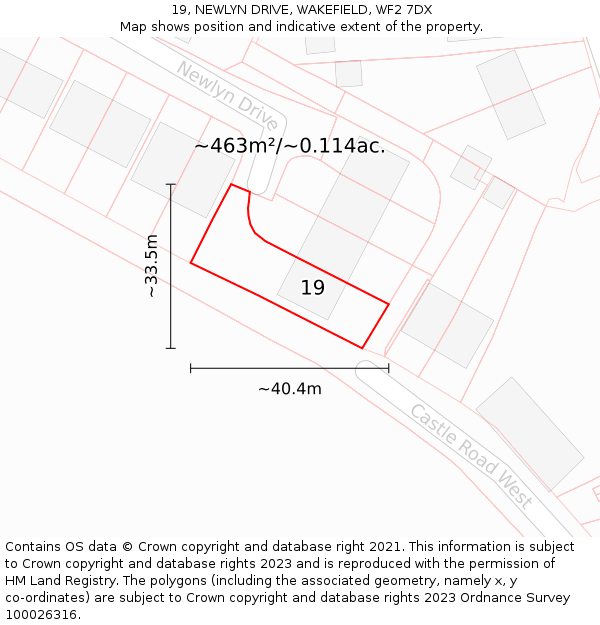 19, NEWLYN DRIVE, WAKEFIELD, WF2 7DX: Plot and title map