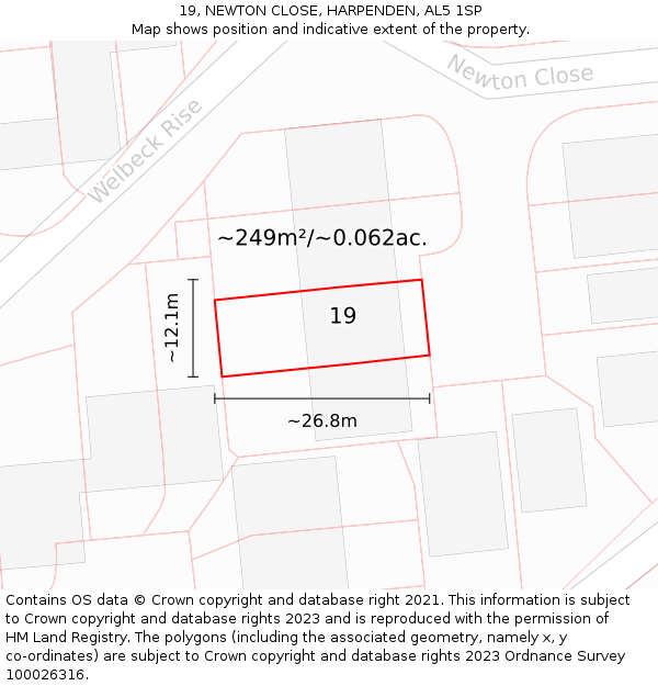 19, NEWTON CLOSE, HARPENDEN, AL5 1SP: Plot and title map