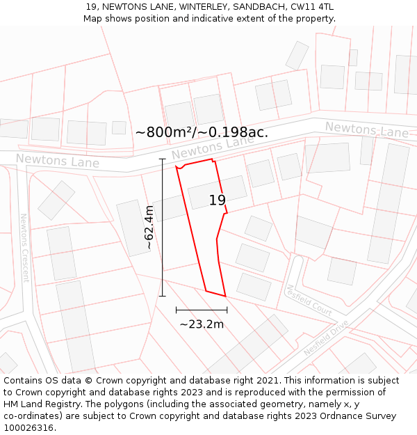 19, NEWTONS LANE, WINTERLEY, SANDBACH, CW11 4TL: Plot and title map
