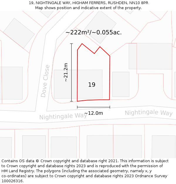 19, NIGHTINGALE WAY, HIGHAM FERRERS, RUSHDEN, NN10 8PR: Plot and title map