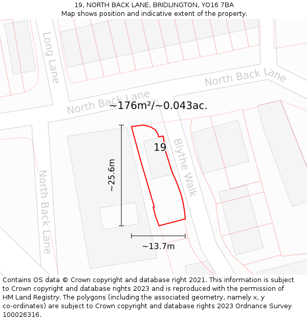 19, NORTH BACK LANE, BRIDLINGTON, YO16 7BA: Plot and title map