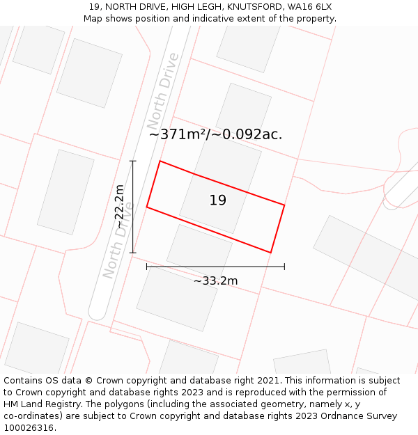 19, NORTH DRIVE, HIGH LEGH, KNUTSFORD, WA16 6LX: Plot and title map