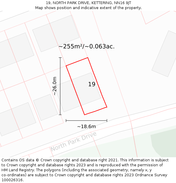 19, NORTH PARK DRIVE, KETTERING, NN16 9JT: Plot and title map