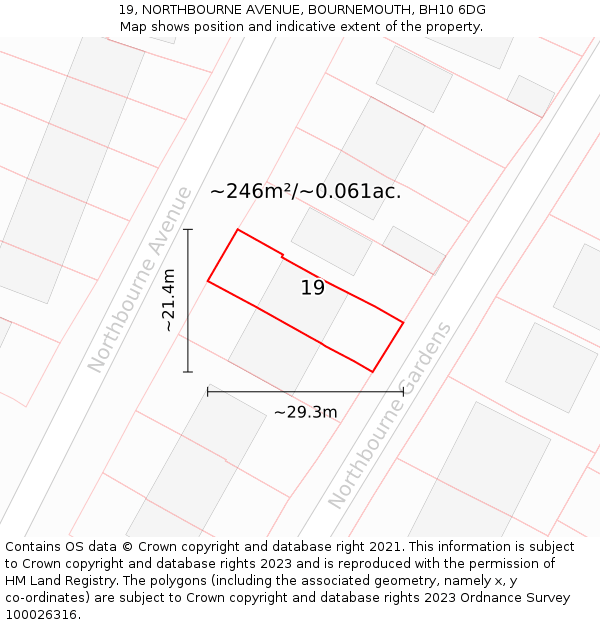 19, NORTHBOURNE AVENUE, BOURNEMOUTH, BH10 6DG: Plot and title map