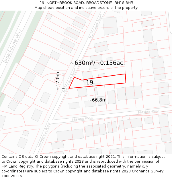 19, NORTHBROOK ROAD, BROADSTONE, BH18 8HB: Plot and title map