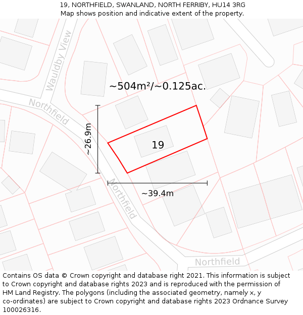 19, NORTHFIELD, SWANLAND, NORTH FERRIBY, HU14 3RG: Plot and title map