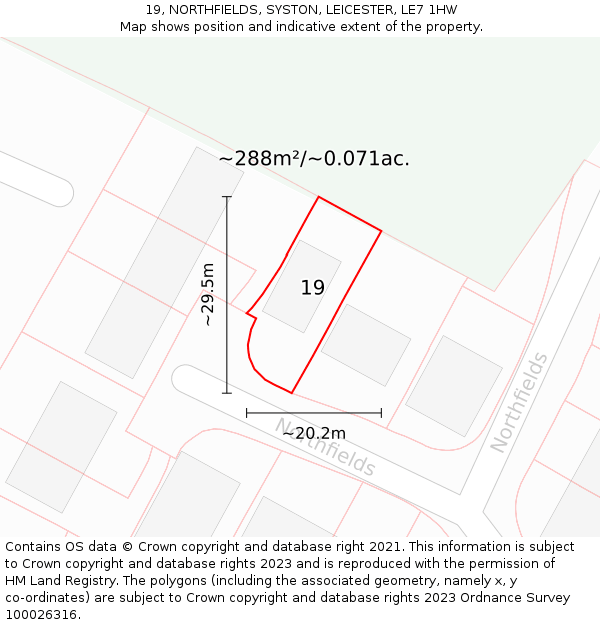19, NORTHFIELDS, SYSTON, LEICESTER, LE7 1HW: Plot and title map
