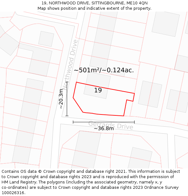 19, NORTHWOOD DRIVE, SITTINGBOURNE, ME10 4QN: Plot and title map