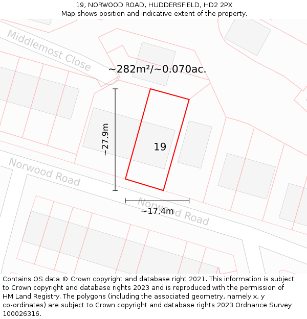 19, NORWOOD ROAD, HUDDERSFIELD, HD2 2PX: Plot and title map