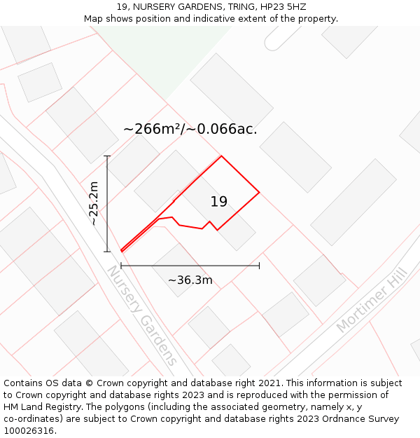 19, NURSERY GARDENS, TRING, HP23 5HZ: Plot and title map