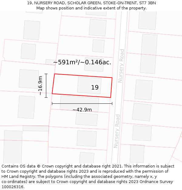 19, NURSERY ROAD, SCHOLAR GREEN, STOKE-ON-TRENT, ST7 3BN: Plot and title map