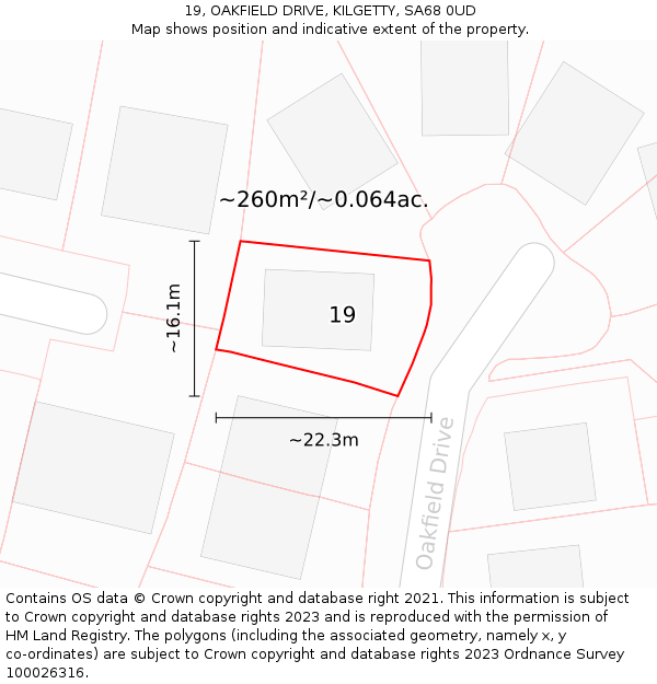 19, OAKFIELD DRIVE, KILGETTY, SA68 0UD: Plot and title map