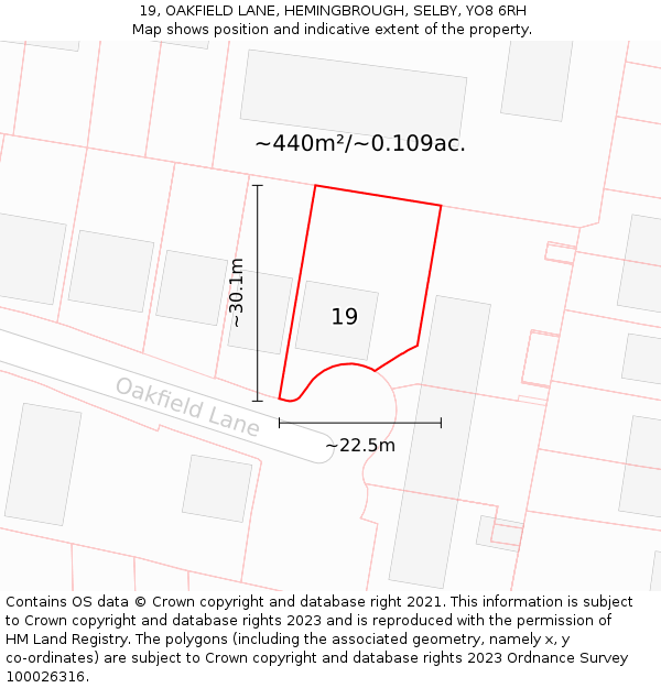19, OAKFIELD LANE, HEMINGBROUGH, SELBY, YO8 6RH: Plot and title map