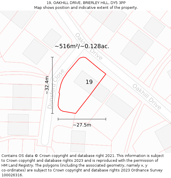 19, OAKHILL DRIVE, BRIERLEY HILL, DY5 3PP: Plot and title map