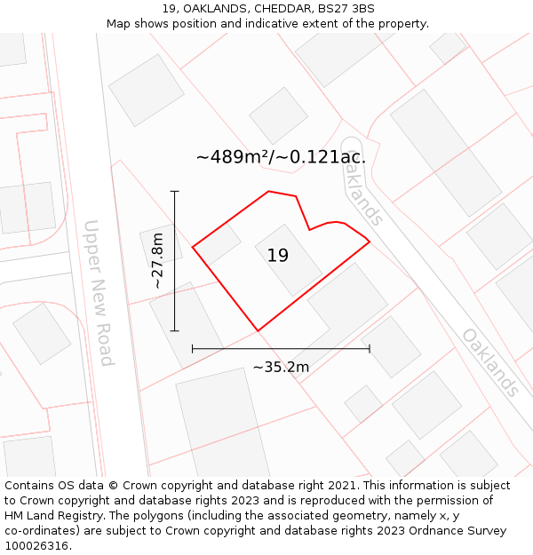 19, OAKLANDS, CHEDDAR, BS27 3BS: Plot and title map