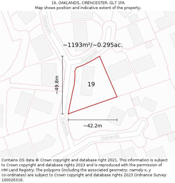 19, OAKLANDS, CIRENCESTER, GL7 1FA: Plot and title map