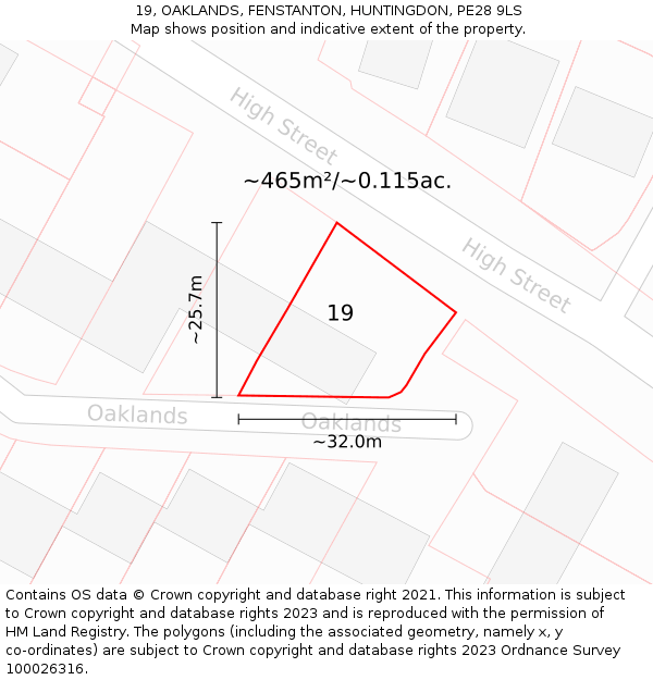 19, OAKLANDS, FENSTANTON, HUNTINGDON, PE28 9LS: Plot and title map