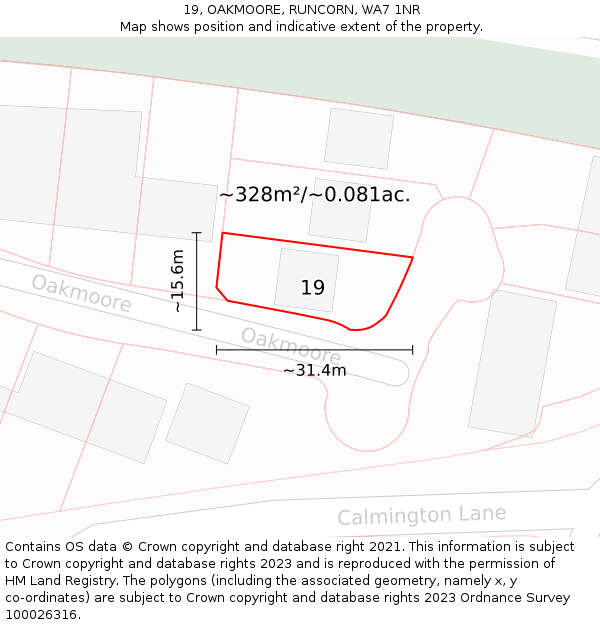 19, OAKMOORE, RUNCORN, WA7 1NR: Plot and title map