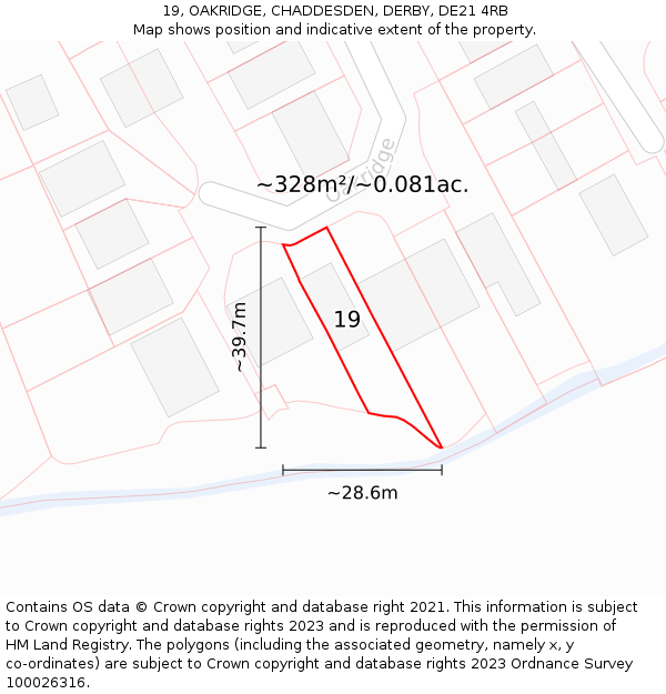 19, OAKRIDGE, CHADDESDEN, DERBY, DE21 4RB: Plot and title map