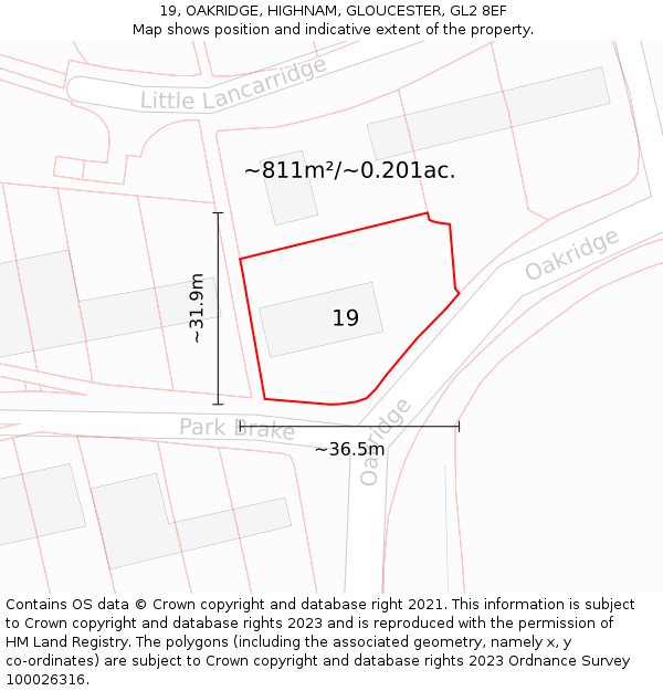 19, OAKRIDGE, HIGHNAM, GLOUCESTER, GL2 8EF: Plot and title map