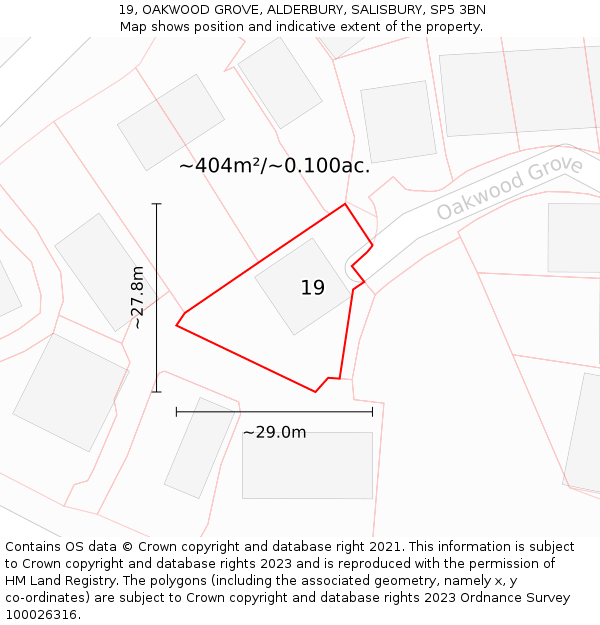 19, OAKWOOD GROVE, ALDERBURY, SALISBURY, SP5 3BN: Plot and title map