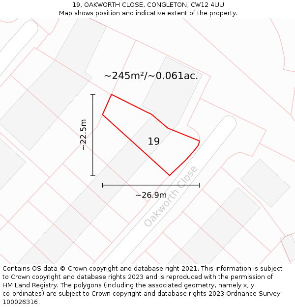 19, OAKWORTH CLOSE, CONGLETON, CW12 4UU: Plot and title map